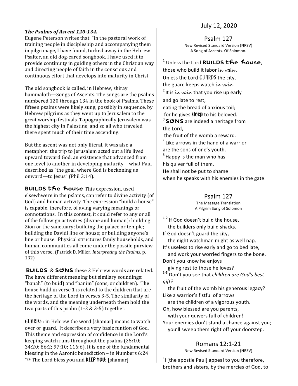 Text Study Sheet Psalm 96 7052020