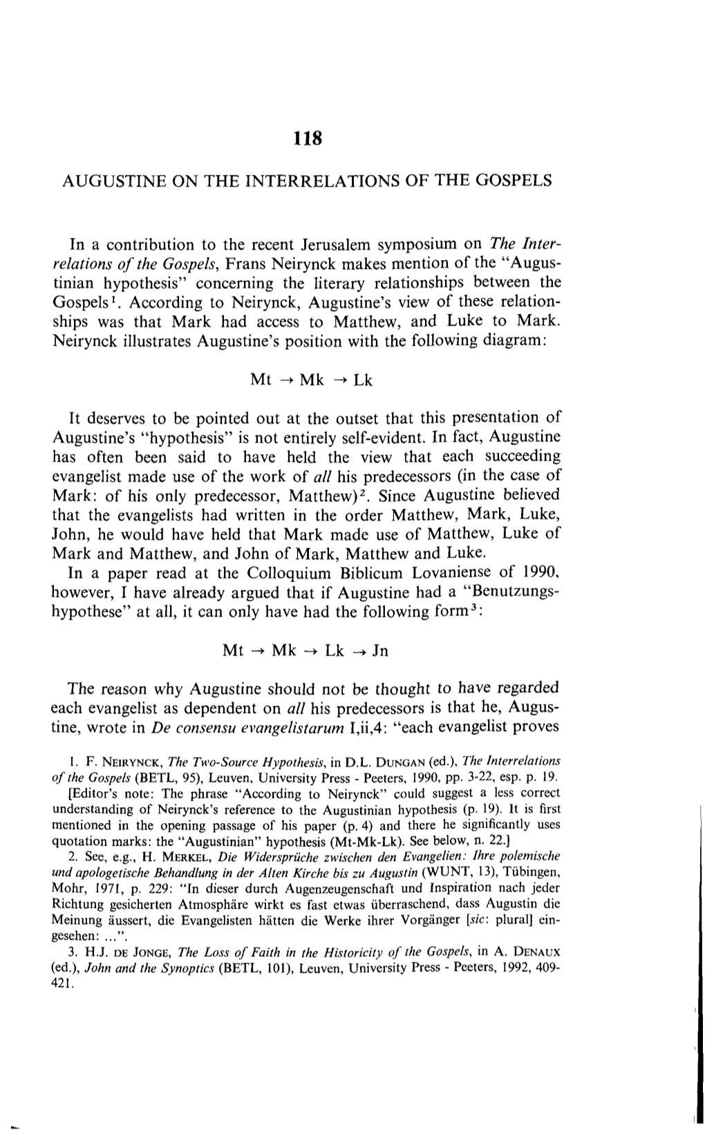 AUGUSTINE on the INTERRELATIONS of the GOSPELS in a Contribution to the Recent Jerusalem Symposium on the Inter