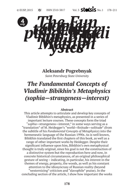 The Fundamental Concepts of Vladimir Bibikhin's