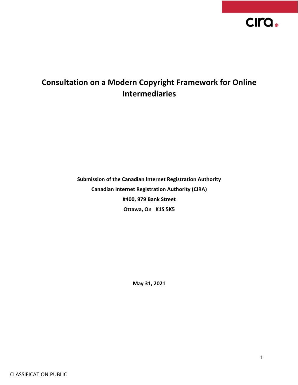 Consultation on a Modern Copyright Framework for Online Intermediaries