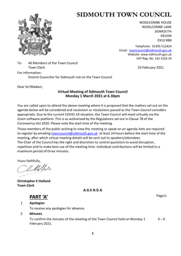 Sidmouth Town Council 1St March 2021 New East Devon Local Plan (2021 – 2040)