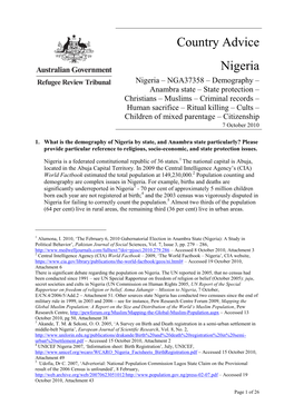Country Advice Nigeria Nigeria – NGA37358 – Demography –