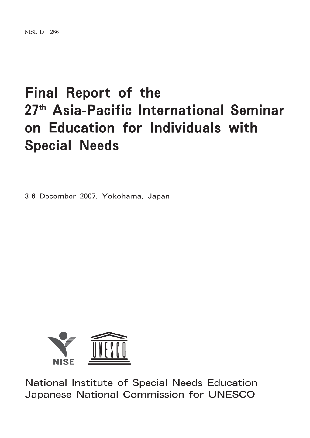 Final Report of the 27Th Asia-Pacific International Seminar on Education for Individuals with Special Needs