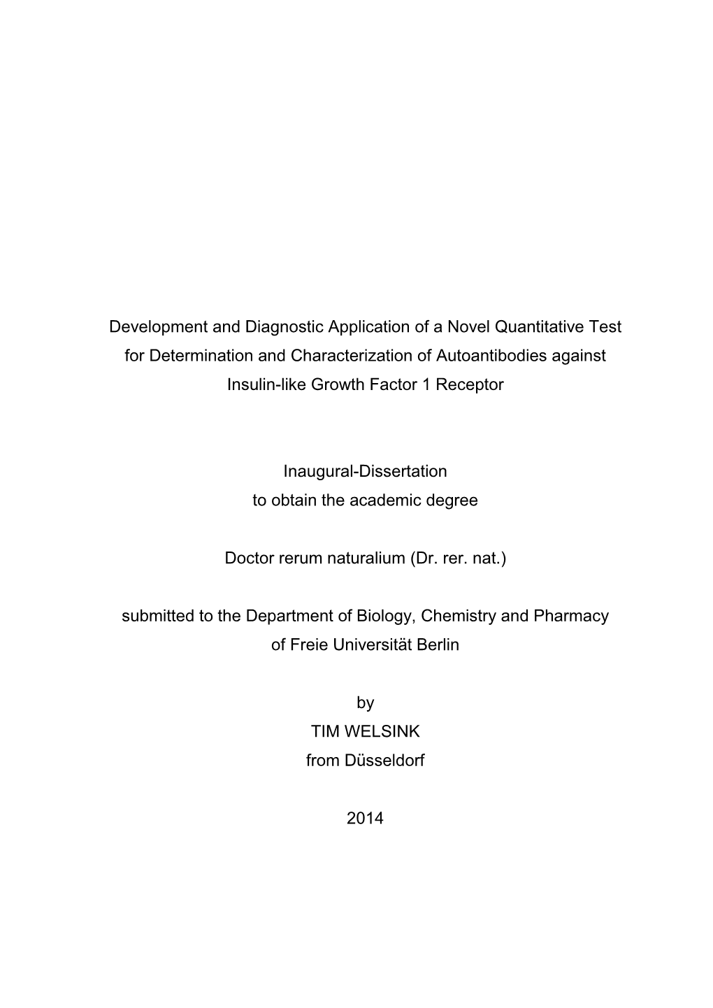 Development and Diagnostic Application of a Novel Quantitative