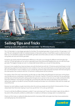 Sailing Tips and Tricks February 2012 Setting up and Sailing with the 12.9 Gennaker - by Miranda Powrie