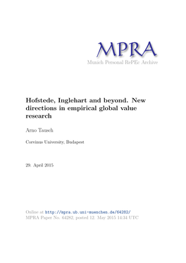 Hofstede, Inglehart and Beyond. New Directions in Empirical Global Value Research
