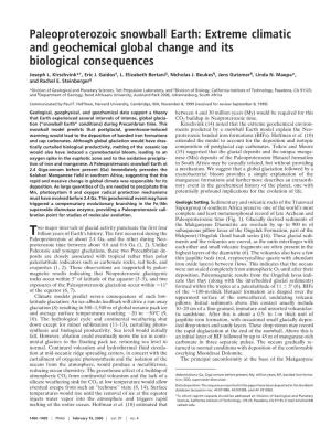 Paleoproterozoic Snowball Earth: Extreme Climatic and Geochemical Global Change and Its Biological Consequences