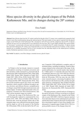 Moss Species Diversity in the Glacial Cirques of the Polish Karkonosze Mts