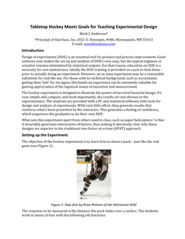Tabletop Hockey Meets Goals for Teaching Experimental Design Mark J