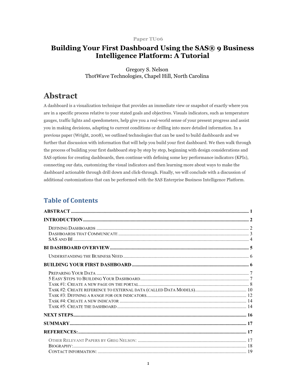 Building Your First Dashboard Using the SAS 9 Business Intelligence