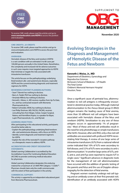 Evolving Strategies in the Diagnosis and Management of Hemolytic Disease of the Fetus and Newborn