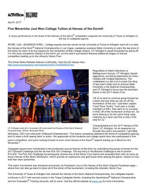Five Mavericks Just Won College Tuition at Heroes of the Dorm®