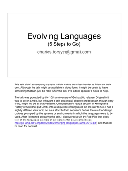 Evolving Languages (5 Steps to Go) Charles.Forsyth@Gmail.Com