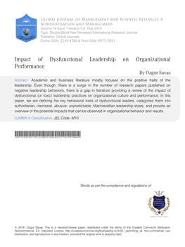 Impact of Dysfunctional Leadership on Organizational Performance