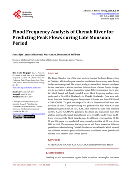 Flood Frequency Analysis of Chenab River for Predicting Peak Flows During Late Monsoon Period