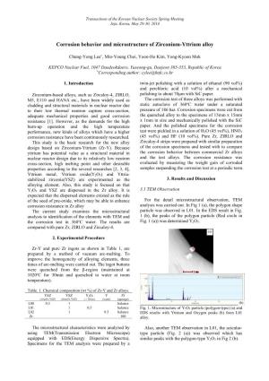 Corrosion Behavior and Microstructure of Zirconium-Yttrium Alloy