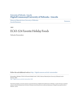 EC63-524 Favorite Holiday Foods Nebraska Homemakers