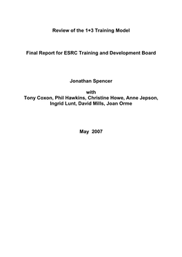 Review of the 1+3 Training Model Final Report for ESRC Training And