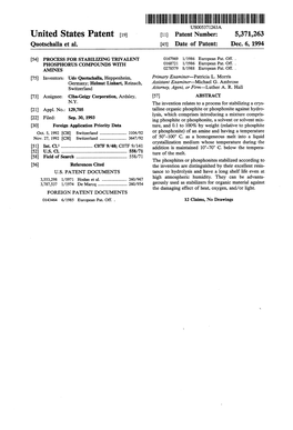 United States Patent 19 11 Patent Number: 5,371,263 Quotschalla Et Al