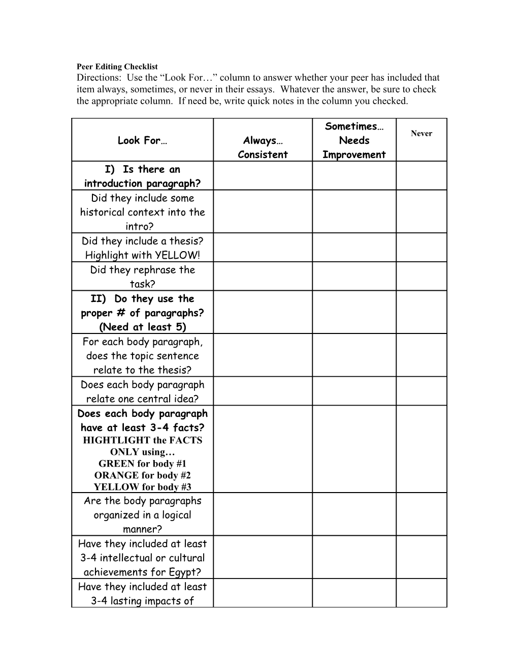 Graphic Organizer for DBQ S