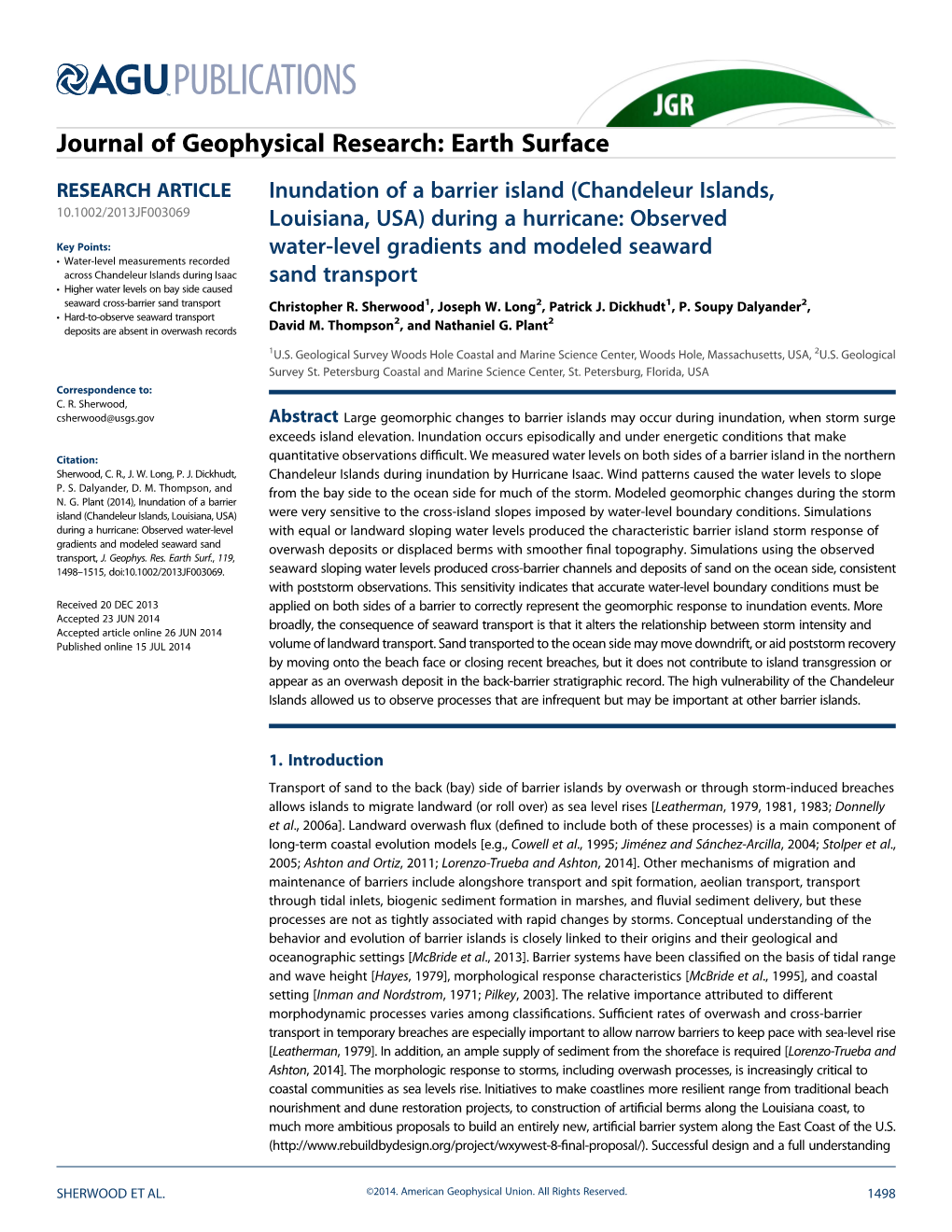 Chandeleur Islands, Louisiana, USA) Were Very Sensitive to the Cross-Island Slopes Imposed by Water-Level Boundary Conditions