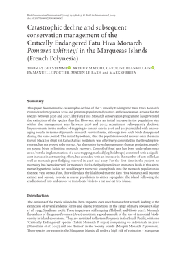 Catastrophic Decline and Subsequent Conservation Management of The