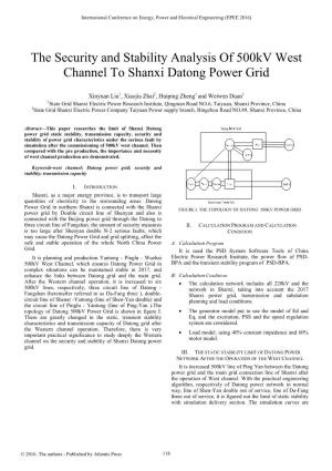 The Security and Stability Analysis of 500Kv West Channel to Shanxi Datong Power Grid