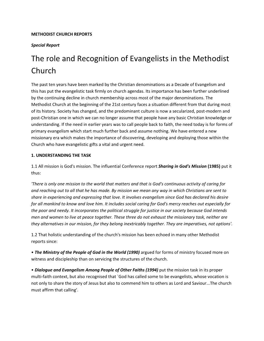 The Role and Recognition of Evangelists in the Methodist Church