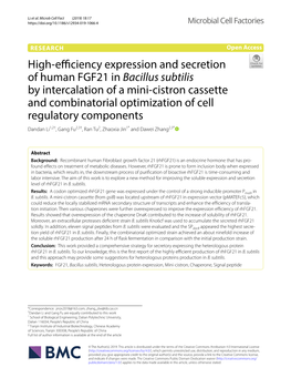 High-Efficiency Expression and Secretion of Human FGF21 In