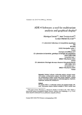 ADE-4 Software : a Tool for Multivariate Analysis and Graphical Display in : Féral J.P