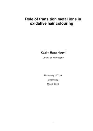 Role of Transition Metal Ions in Oxidative Hair Colouring