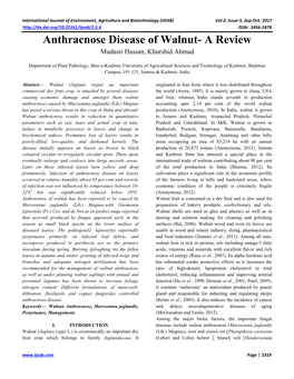 Anthracnose Disease of Walnut- a Review Mudasir Hassan, Khurshid Ahmad