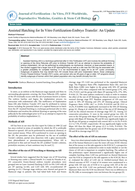 Assisted Hatching for in Vitro Fertilization-Embryo Transfer: An