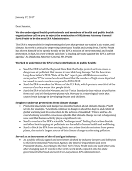 January 17, 2017 Dear Senator, We the Undersigned Health