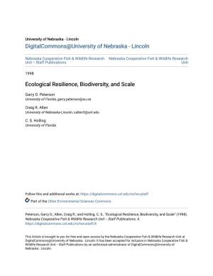 Ecological Resilience, Biodiversity, and Scale