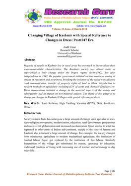 Changing Village of Kashmir with Special Reference to Changes in Dress: Post1947 Era