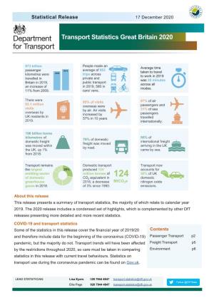 Transport Statistics Great Britain 2020