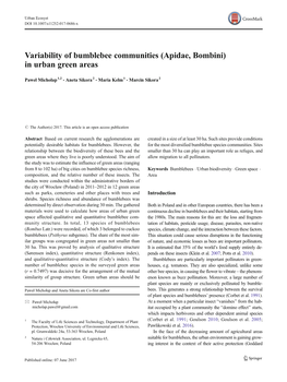 Variability of Bumblebee Communities (Apidae, Bombini) in Urban Green Areas