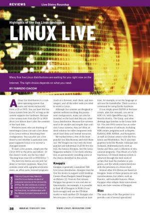 Highlights of the Live Linux Landscape LINUX LIVE