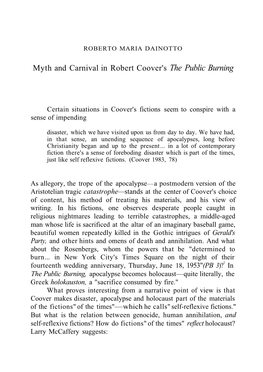Myth and Carnival in Robert Coover's the Public Burning