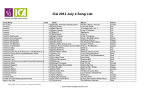 2012 ICA July 4 Song List