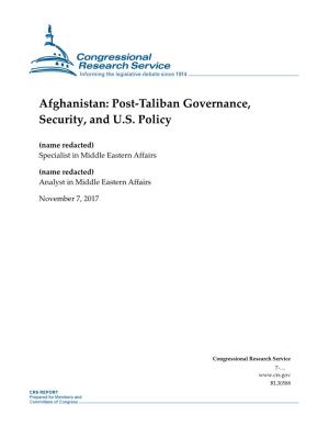 Afghanistan: Post-Taliban Governance, Security, and U.S