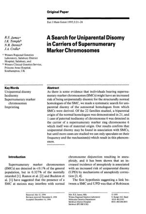 A Search for Uniparental Disomy in Carriers of Supernumerary Marker