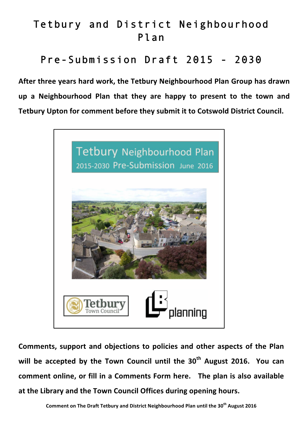 Tetbury and District Neighbourhood Plan Pre-Submission Draft 2015