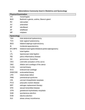Abbreviations Commonly Used in Obstetrics and Gynecology