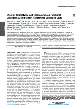 Effect of Amitriptyline and Escitalopram on Functional Dyspepsia: a Multicenter, Randomized Controlled Study Nicholas J