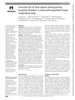 Increased Risk of Sleep Apnoea Among Primary Headache Disorders: A