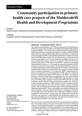 Community Participation in Primary Health Care Projects of the Muldersdrift Health and Development Programme