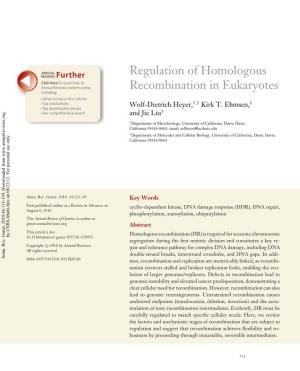 Regulation of Homologous Recombination in Eukaryotes