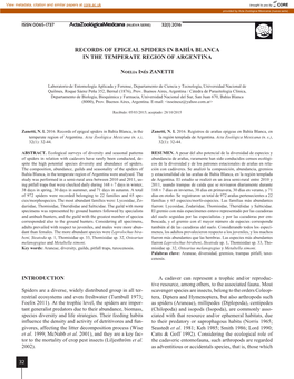 Records of Epigeal Spiders in Bahía Blanca in the Temperate Region of Argentina